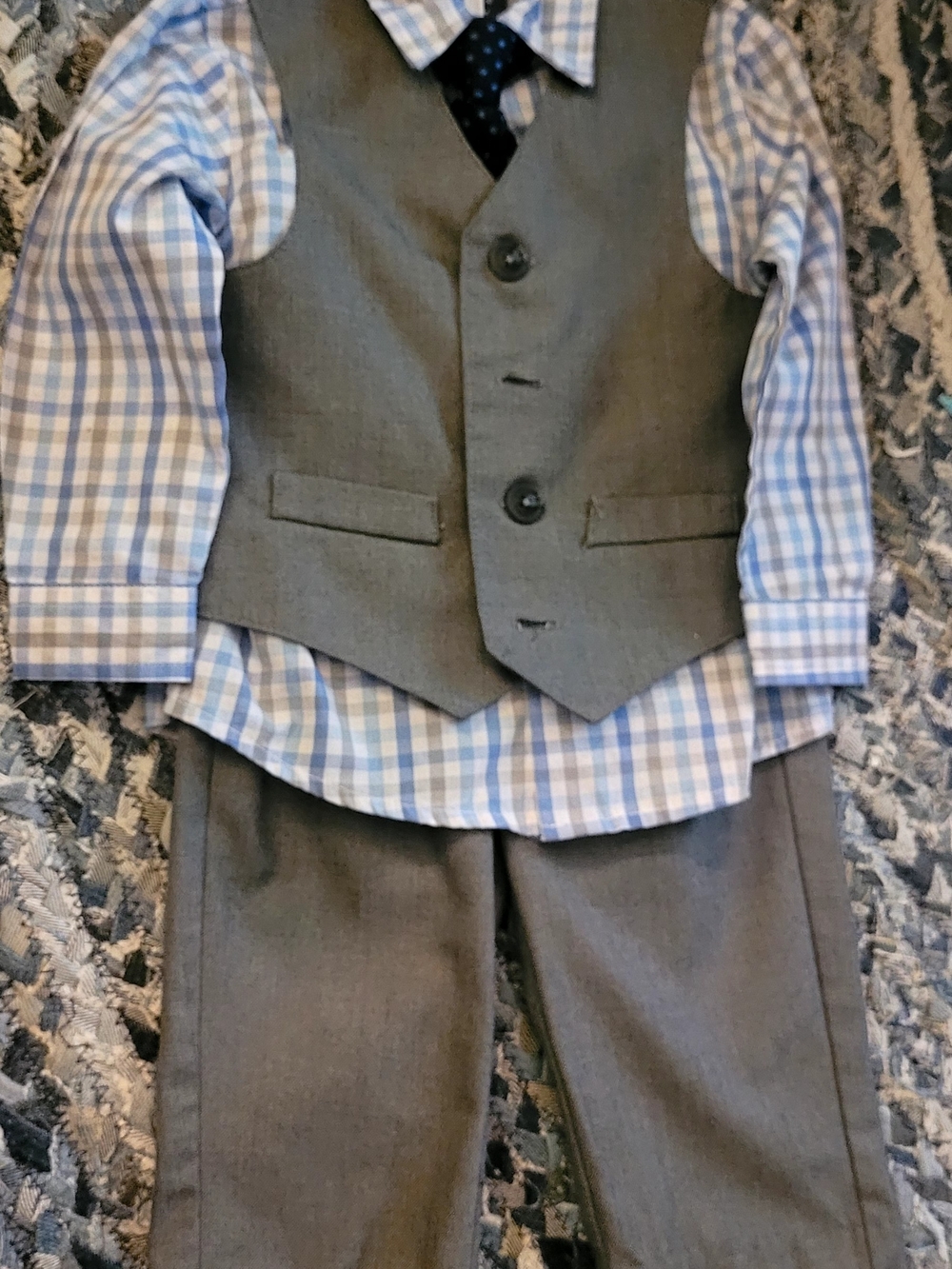 Nautica Boys Gray Dress Vest & Pants Set with Blue Check Shirt